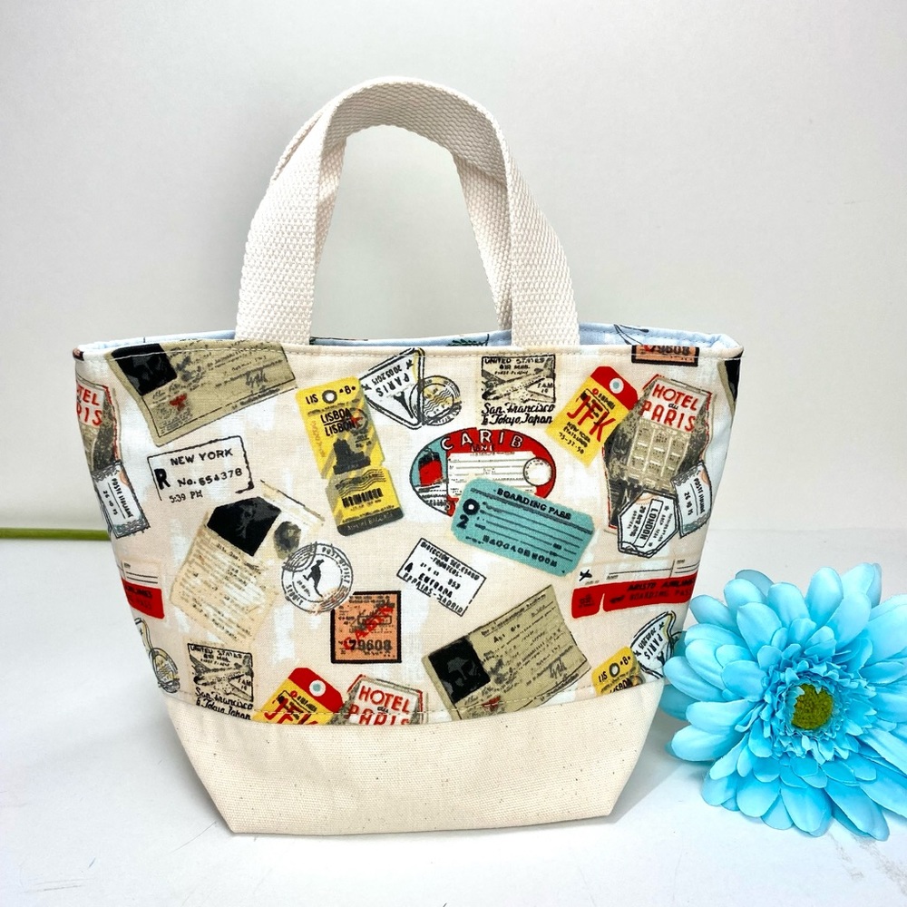 Cute travel cotton fabric tote bag NEW! Fully lined with webbing straps - Picture 7 of 12